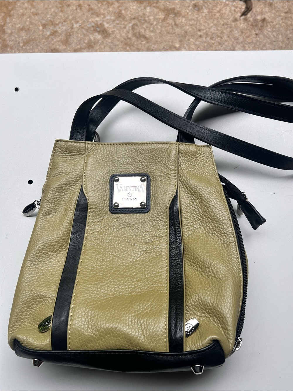 Valentina Olive Green and Black Leather Double Tote